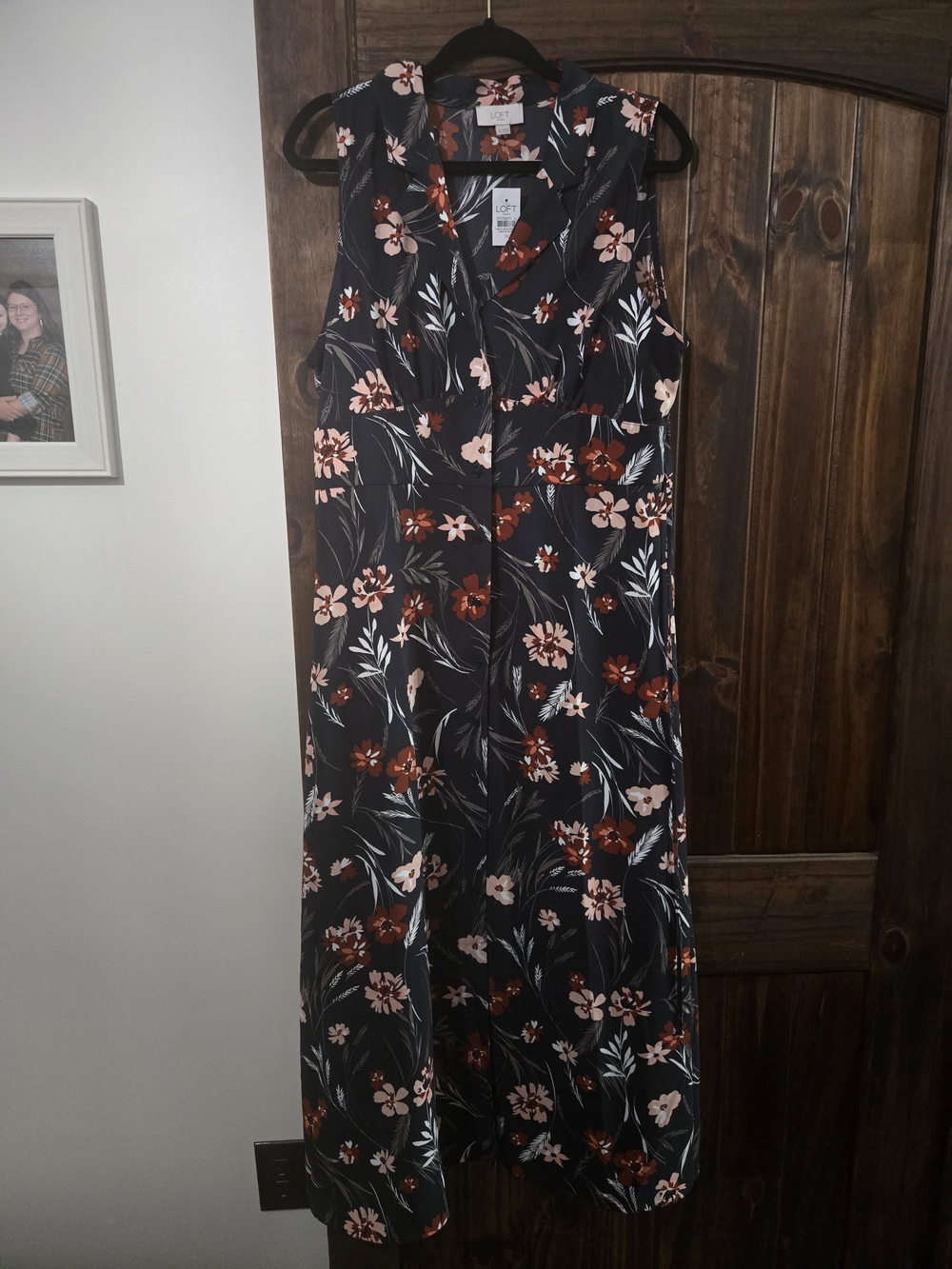 Floral Sleeveless Maxi Dress - Navy with Rust & Blush Flowers